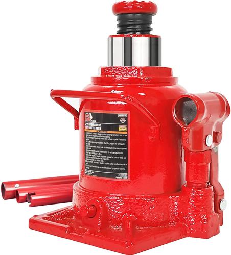 BIG RED Hydraulic Stubby Low Profile Welded Bottle Jack, 20 Ton (40,000 lb) Capacity, Red, W9207R
