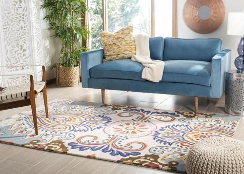 Bella Ivory/Blue Large Rectangle Rug-Color:Ivory/Blue,Shape:Accent,Size:2'*3'