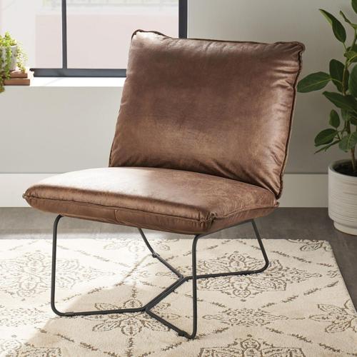 Better Homes and Gardens Pillow Lounge, Accent Chair, Brown Faux Leather Upholstery