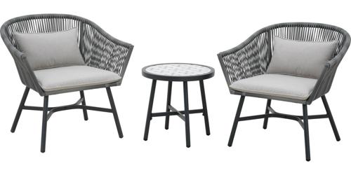 Better Homes and Gardens Blakely 3-Piece Chat Set with Tile Top Table, Gray