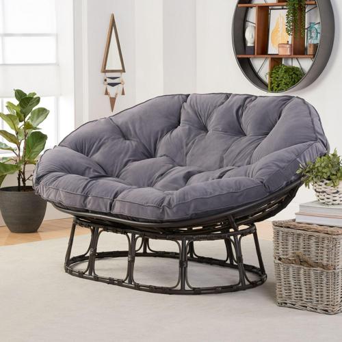 Better Homes and Gardens Papasan Bench, Charcoal Gray, Upholstery Bench