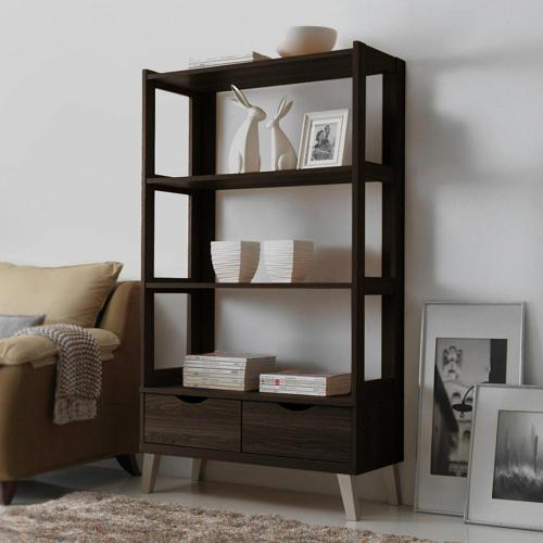 Baxton Studio Kalien Leaning Bookcase with 2 Drawers