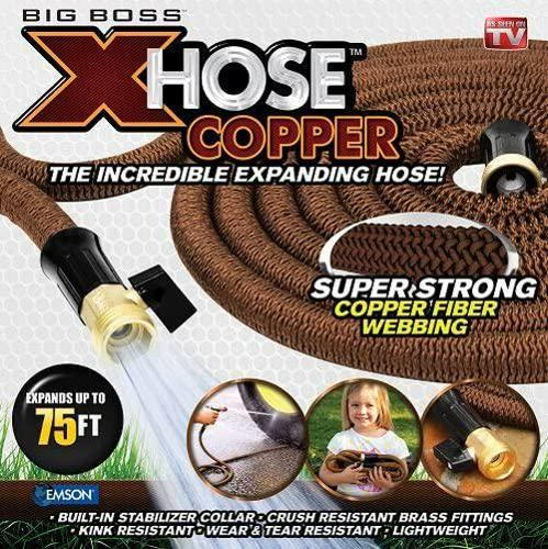 Big Boss Super Strong Copper Xhose - High Performance, Lightweight, Expandable Garden Hose with Brass Fittings, 75 ft. As Seen on TV