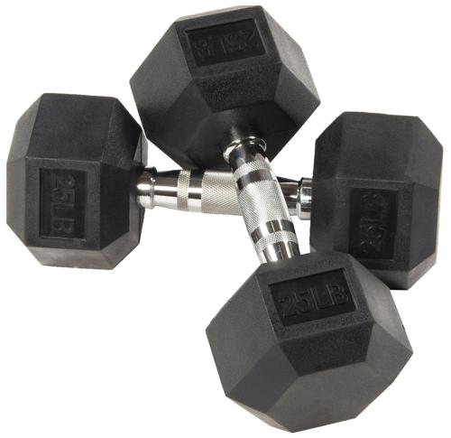 BalanceFrom Rubber Hex Dumbbells, 25lb Pair, Black
