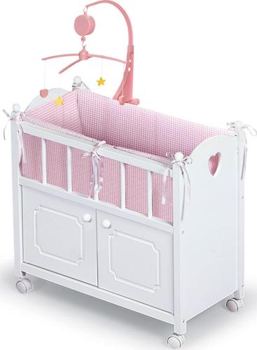 Badger Basket Cabinet Doll Crib W Ith Gingham Bedding And Free Personalization Kit - W Hite/Pink - Fits American Girl, My Life As and Most 18 inch Dolls