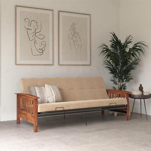 Better Homes and Gardens Neo Mission Wood Arm Futon with 6-inch Tan Mattress