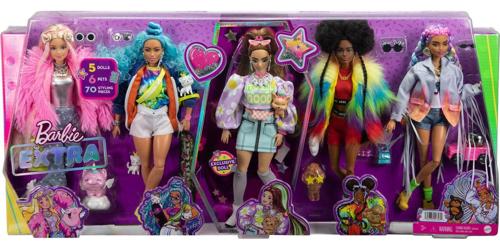 Barbie Extra 5-Doll Set with 6 Pets and 70 Styling Pieces for Kids 3 Years Old and Up