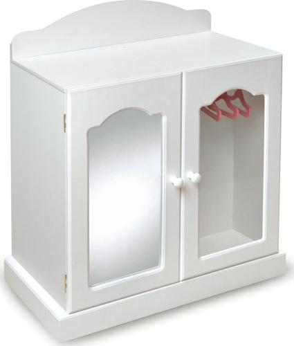Badger Basket Mirrored Doll Armoire with 3 Baskets and 3 Hangers - White/Pink