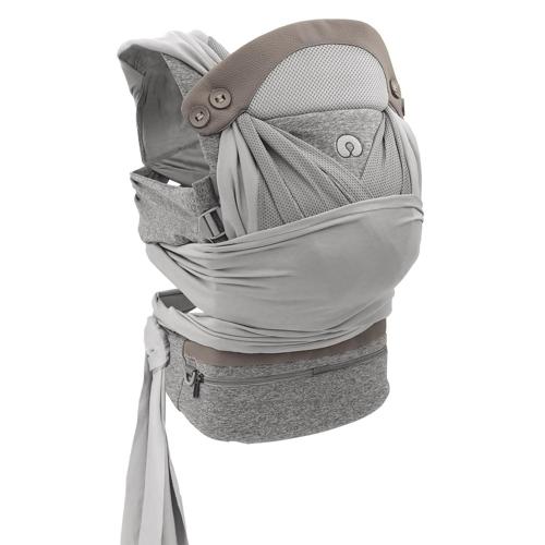Boppy Baby Carriera ComfyChic | Pearl Gray with Vegan Leather Accent and Waist Pocket| Hybrid Wrap | 4 Carrying Positions, 0m+ 8-35lbs | Soft Yoga-Inspired Fabric with Integrated Storage Pouch