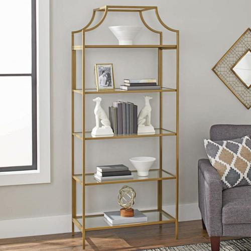 Better Homes and Gardens 71 Nola 5 Tier Etagere Bookcase, Gold Finish